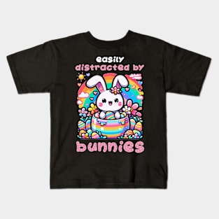 Easily Distrected By Bunnies I Bunny Egg Hunting Kids T-Shirt